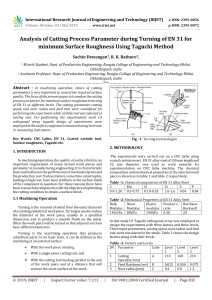 IRJET-Analysis of Cutting Process Parameter During Turning of EN 31 for Minimum Surface Roughness using Taguchi Method