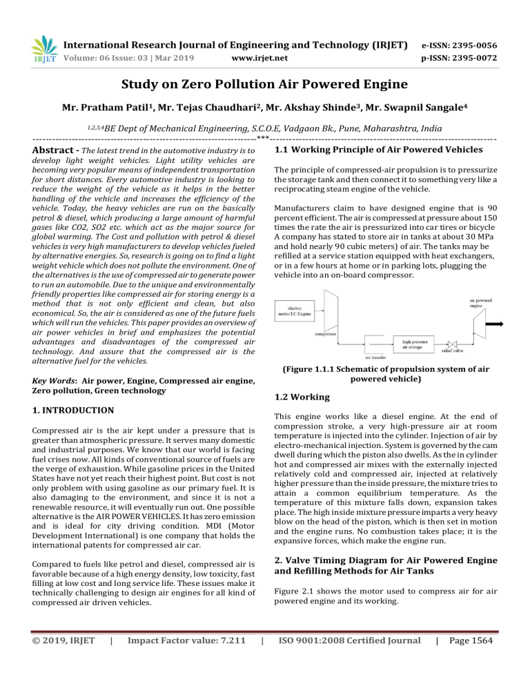 IRJET-Study on Zero Pollution Air Powered Engine