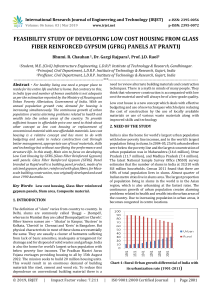 IRJET-Feasibility Study of Developing Low Cost Housing from Glass Fiber Reinforced Gypsum (GFRG) Panels at Prantij