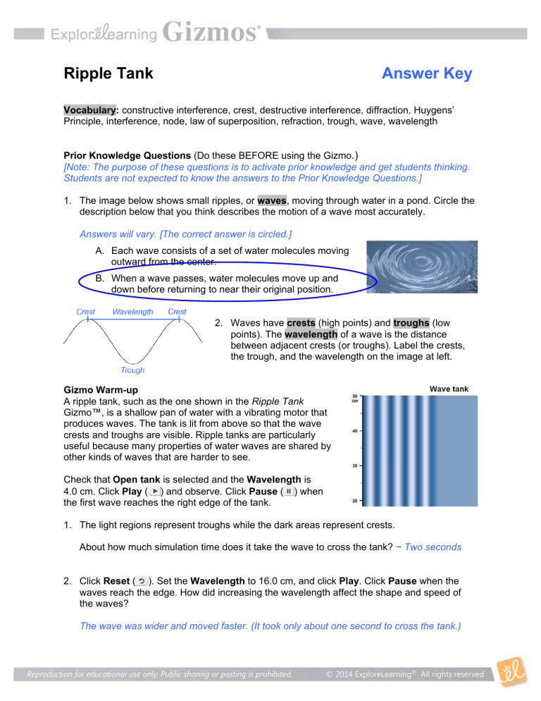 Student Exploration Waves Gizmo Answer Key