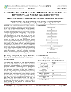 IRJET-Experimental Study on Flexural Behaviour of Cold-Form Steel Section with and without Square Perforation