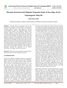 IRJET-Thermal, Structural and Magnetic Properties Study of Zn0.85Mg0.15Fe2O4 Nanomagnetic Material