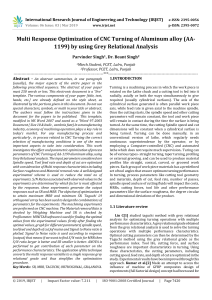 IRJET-Multi Response Optimization of CNC Turning of Aluminum Alloy (AA-1199) by using Grey Relational Analysis