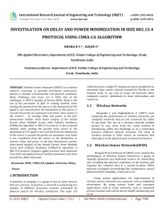 IRJET-    Investigation on Delay and Power Minimization in IEEE 802.15.4 Protocol using CSMA-CA Algorithm