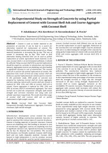 IRJET-An Experimental Study on Strength of Concrete by using Partial Replacement of Cement with Coconut Shell Ash and Coarse Aggregate with Coconut Shell