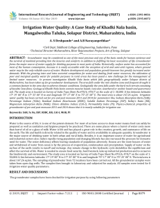 IRJET-    Irrigation Water Quality: A Case Study of Khadki Nala Basin, Mangalwedha Taluka, Solapur District, Maharashtra, India