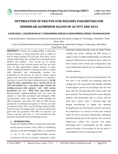 IRJET-Optimization of Fricton Stir Welding Parameters for Dissimilar Aluminium Alloys of Al7075 and 2014
