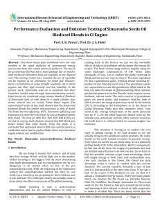 IRJET-Performance Evaluation and Emission Testing of Simarouba Seeds Oil Biodiesel Blends in CI Engine