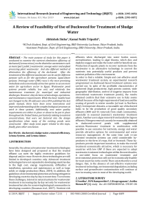 IRJET-A Review of Feasibility of Use of Duckweed for Treatment of Sludge Water
