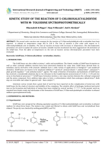IRJET-Kinetic Study of the Reaction of 5-Chlorosalicyaldehyde with M- Toluidine Spctrophotometrically