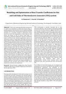IRJET-    Modelling and Optimization of Heat Transfer Coefficients for Hot and Cold Sides of Thermoelectric Generator (TEG) System