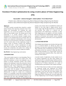 IRJET-    Furniture Product Optimization by using Creative Phase of Value Engineering (VE)