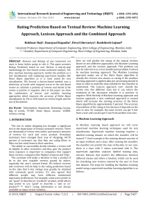 IRJET-    Rating Prediction based on Textual Review: Machine Learning Approach, Lexicon Approach and the Combined Approach