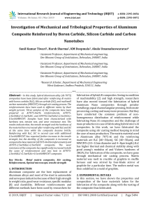 IRJET-    Investigation of Mechanical and Tribological Properties of Aluminum Composite Reinforced by Boron Carbide, Silicon Carbide and Carbon Nanotubes