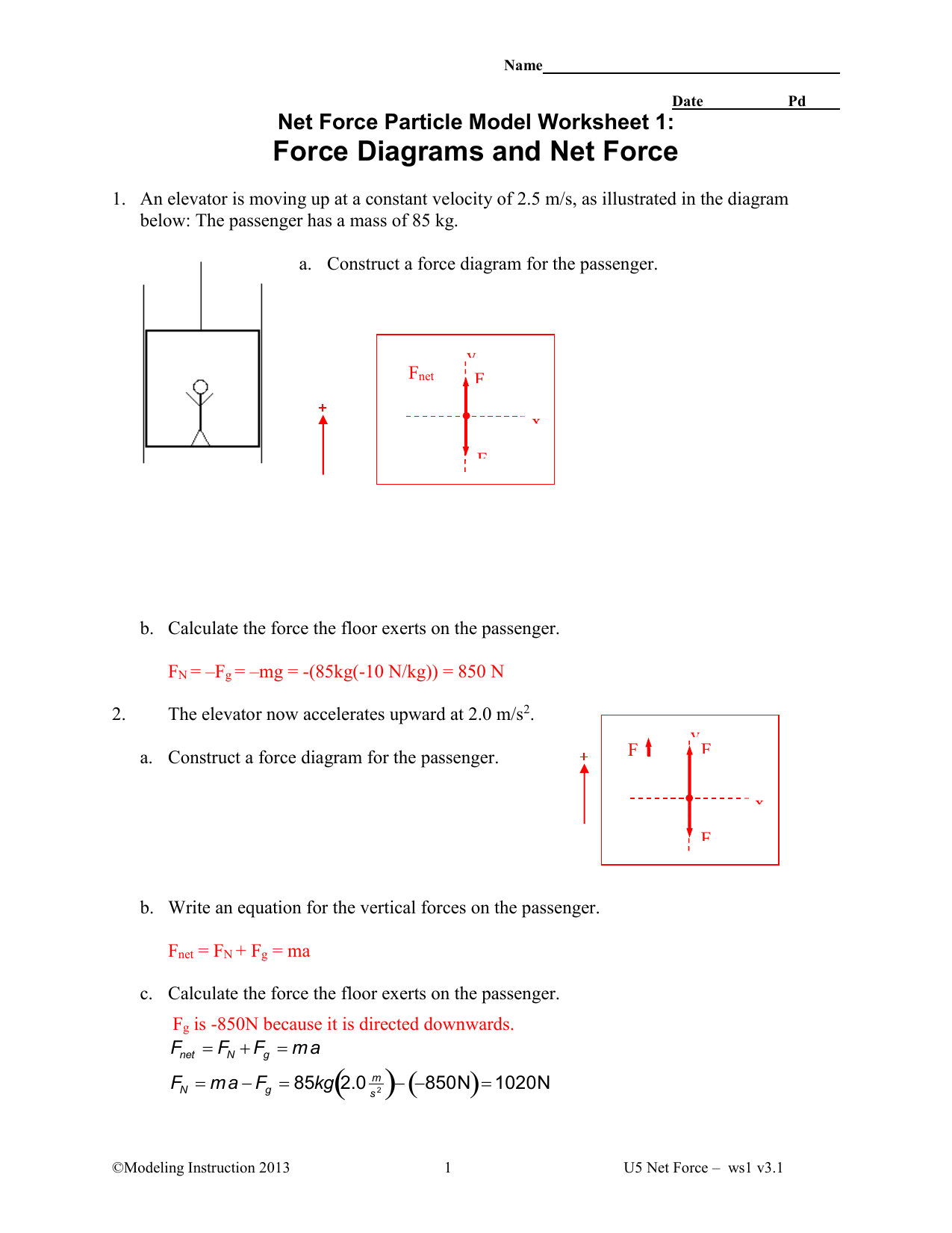 Net Force Worksheet Answers