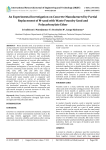 IRJET-    An Experimental Investigation on Concrete Manufactured by Partial Replacement of M-Sand with Waste Foundry Sand and Polycarboxylate Ether