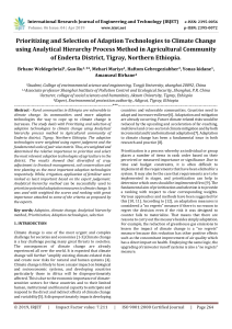 IRJET-    Prioritizing and Selection of Adaption Technologies to Climate Change using Analytical Hierarchy Process Method in Agricultural Community of Enderta District, Tigray, Northern Ethiopia