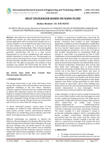 IRJET-Heat Exchanger based on Nano Fluid