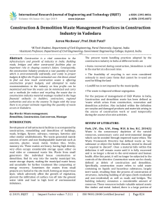 IRJET-Construction & Demolition Waste Management Practices in Construction industry in Vadodara