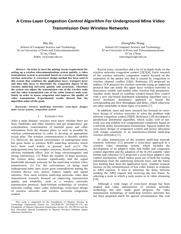 Cross-Layer Congestion Control for Mine Video Transmission