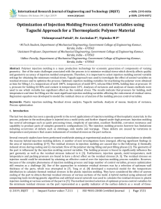 IRJET-    Optimization of Injection Molding Process Control Variables using Taguchi Approach for a Thermoplastic Polymer Material