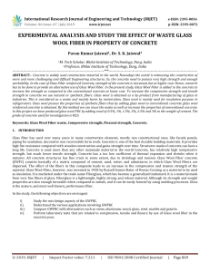 IRJET-    Experimental Analysis and Study the Effect of Waste Glass Wool Fiber in Property of Concrete