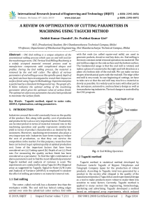 IRJET-    A Review on Optimization of Cutting Parameters in Machining using Taguchi Method