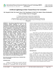 IRJET-    Artificial Lightning in Solar Tunnel Dryer for Coriander