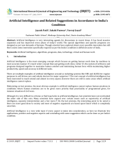 IRJET-Artificial Intelligence and Related Suggestions in Accordance to India’s Condition