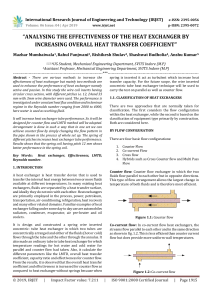 IRJET-    Analysing the Effectiveness of the Heat Exchanger by Increasing Overall Heat Transfer Coefficient