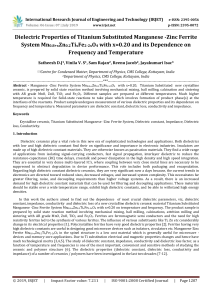 IRJET-Dielectric Properties of Titanium Substituted Manganese -Zinc Ferrite System Mn0.8+xZn0.2TixFe2-2xO4 with X=0.20 and its Dependence on Frequency and Temperature
