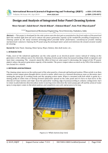 IRJET-Design and Analysis of Integrated Solar Panel Cleaning System
