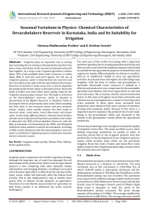 IRJET-Seasonal Variations in Physico- Chemical Characteristics of Devarabelakere Reservoir in Karnataka, India and its Suitability for Irrigation