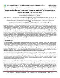 IRJET-    Structure Prediction, Functional Characterization of Lectins and their Interaction with Tea Pest Receptor