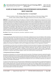 IRJET-    Scope of Make in India for Enteprenur’s Development: Swot Analysis