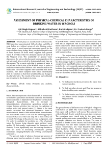 IRJET-    Assessment of Physical-Chemical Characteristics of Drinking Water in Wagholi