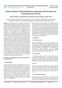 IRJET-Study on Impact of Soil Stabilization using Lime, Brick Powder and Tamarind Kernel Powder.