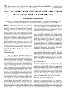 IRJET-Analytical Evaluation of Vehicular Air Pollutants at Urban Arterial Road: A Case Study of Rajkot City