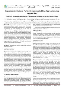 IRJET-    Experimental Study on Partial Replacement of Fine Aggregate using Copper Slag