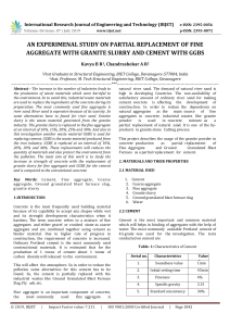 IRJET-    An Experimenal Study on Partial Replacement of Fine Aggregate with Granite Slurry and Cement with GGBS