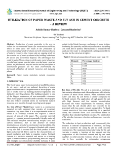 IRJET-Utilization of Paper Waste and Fly Ash in Cement Concrete – A Review