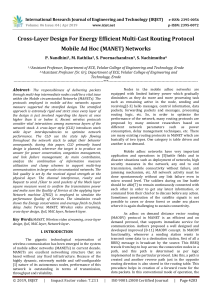 IRJET-    Cross-Layer Design for Energy Efficient Multi-Cast Routing Protocol Mobile Ad Hoc (Manet) Networks