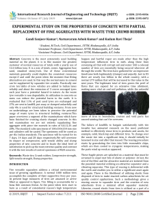 IRJET-Experimental Study on the Properties of Concrete with Partial Replacement of Fine Aggregates with Waste Tyre Crumb Rubber