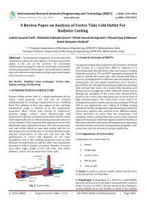 IRJET-A Review Paper on Analysis of Vortex Tube Cold Outlet for Radiator Cooling