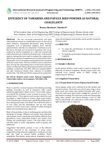 IRJET-Efficiency of Tamarind and Papaya Seed Powder as Natural Coagulants