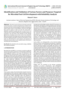 IRJET-    Identification and Validation of Various Factors and Purposes Targeted for Microbial Fuel Cell Development with Reliability Analysis