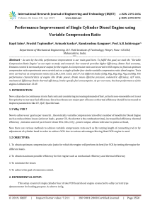 IRJET-Performance Improvement of Single Cylinder Diesel Engine using Variable Compression Ratio