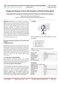 IRJET-    Design and Analysis of Aero Foil Geometry of Wind Turbine Blade
