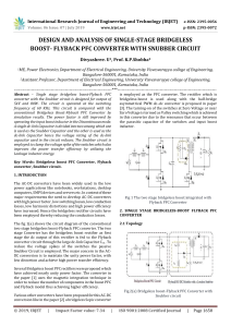 IRJET-Design and Analysis of Single-Stage Bridgeless Boost- Flyback PFC Converter with Snubber Circuit