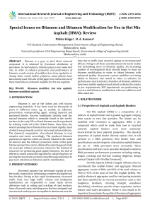 IRJET-    Special Issues on Bitumen and Bitumen Modification for use in Hot Mix Asphalt (HMA): Review